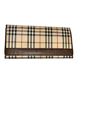 Burberry Vintage Nova Check Canvas & Brown Leather Long Tri-fold Wallet
